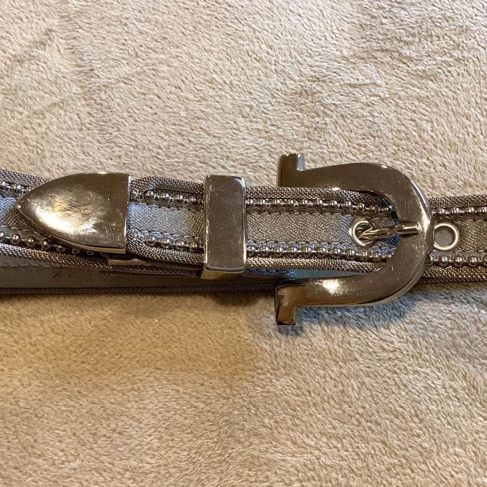 Silver belt with silver studs and‎ buckle, Genuine Leather, Women's Small